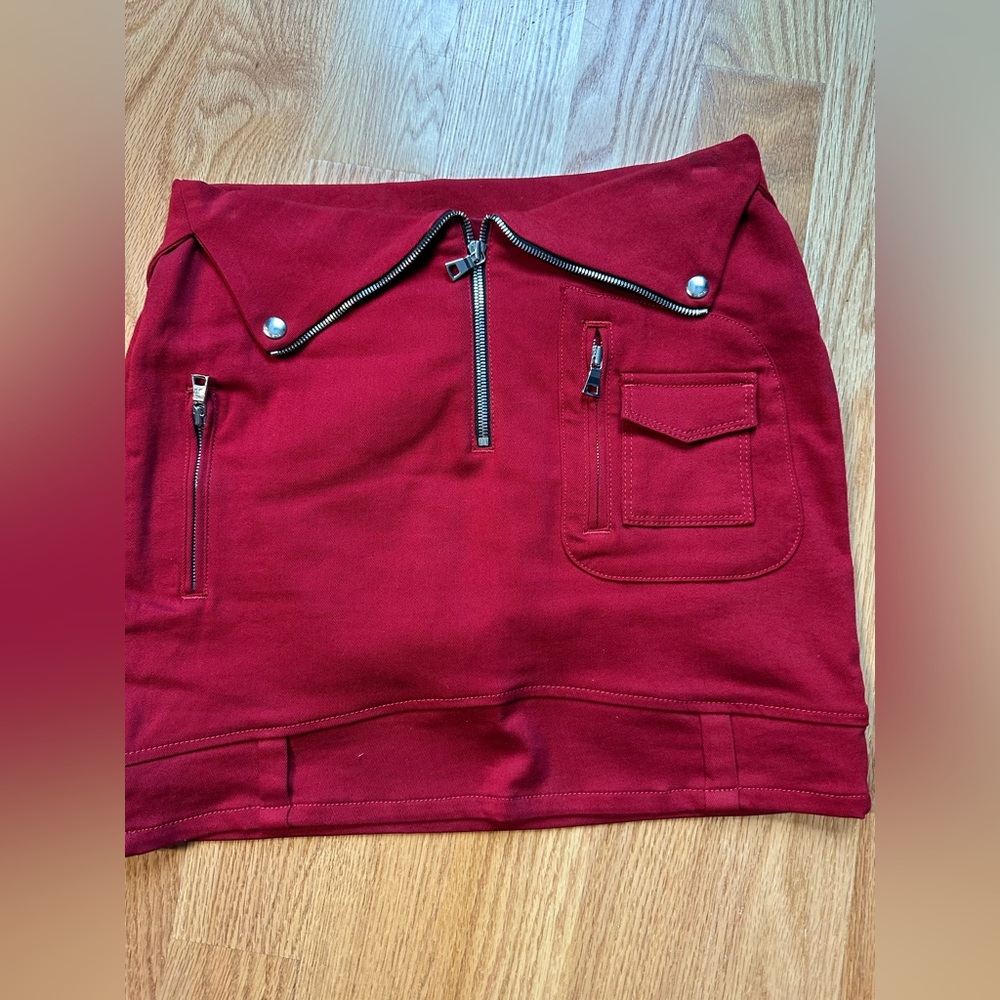 RtA Red Mini Skirt with Zipper Accents